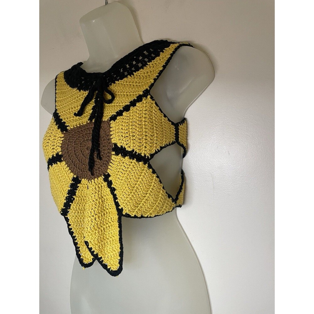 Crochet Sunflower Flower Festival Tank Crop Top Size M